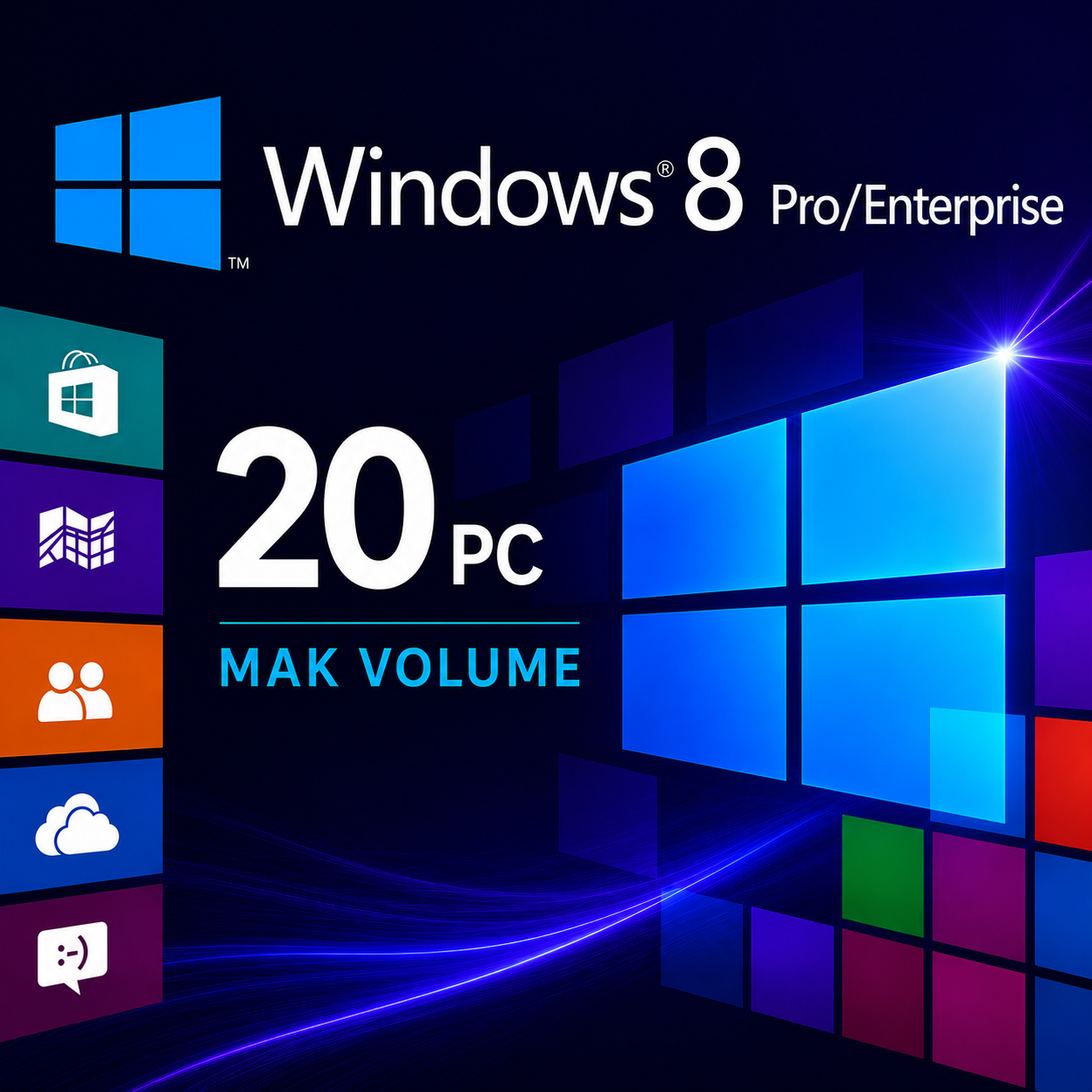 1c61458c-c342-40c8-8ef0-8b3f24c53952 Windows 8 Pro/Enterprise – 20 PC MAK Volume License - Image 1